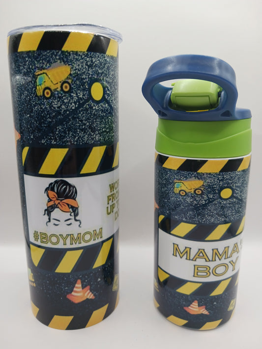 Boy mom construction tumbler set