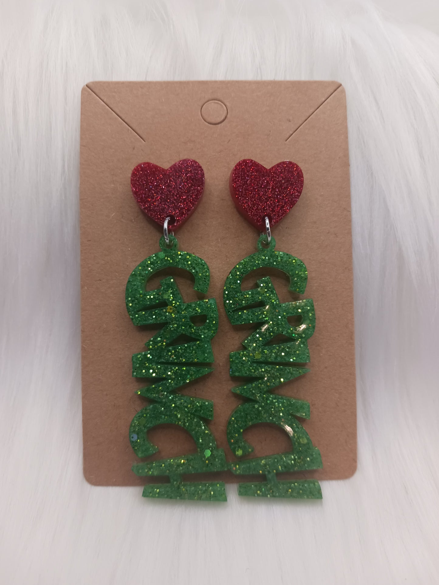 Handmade dangle green guy Christmas earrings