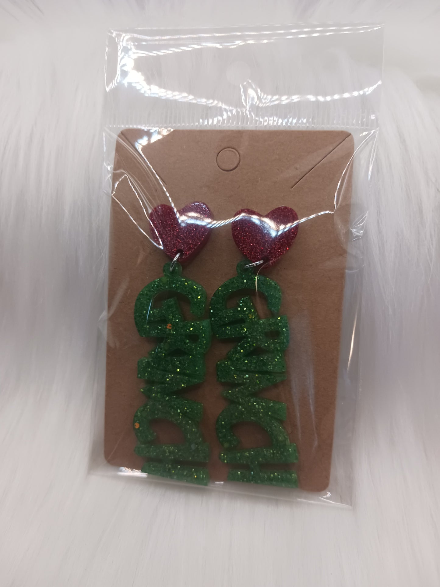 Handmade dangle green guy Christmas earrings