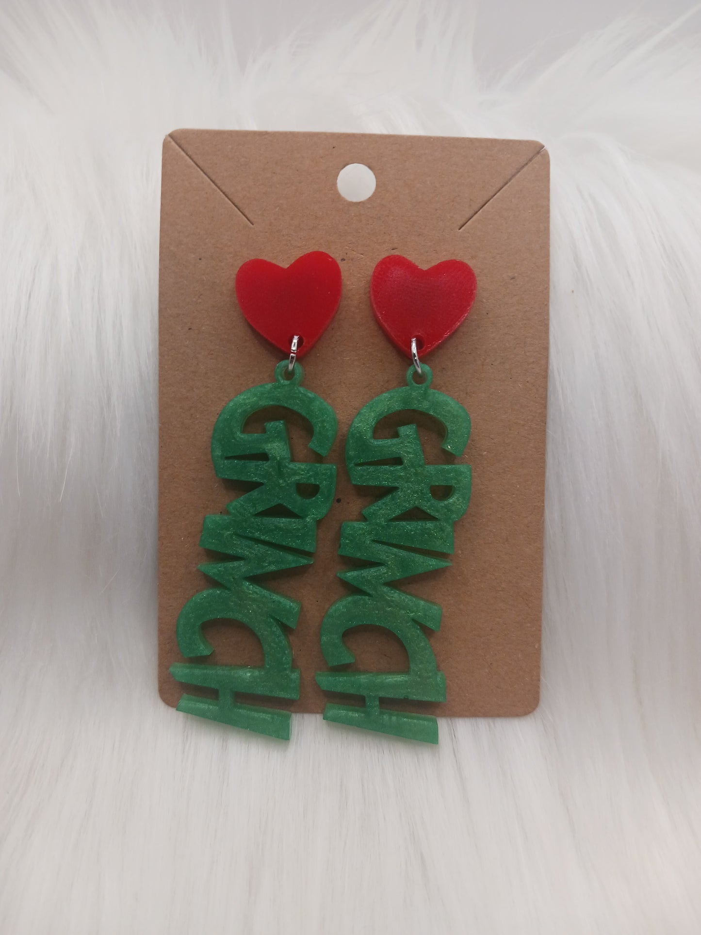 Handmade dangle green guy Christmas earrings