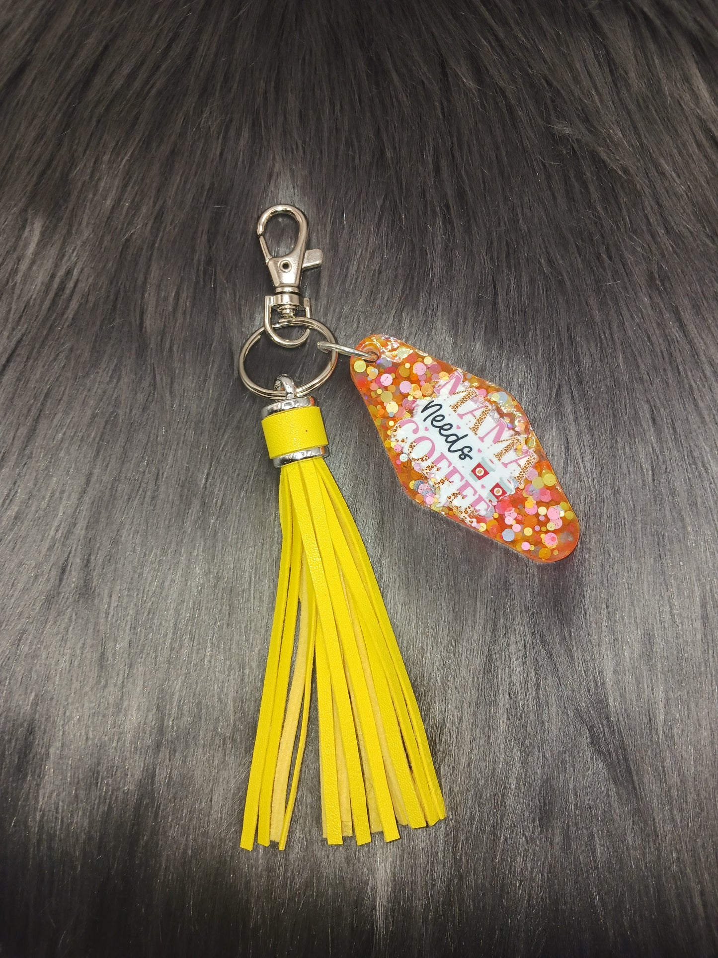 Orange mama needs coffee keychain with tassel