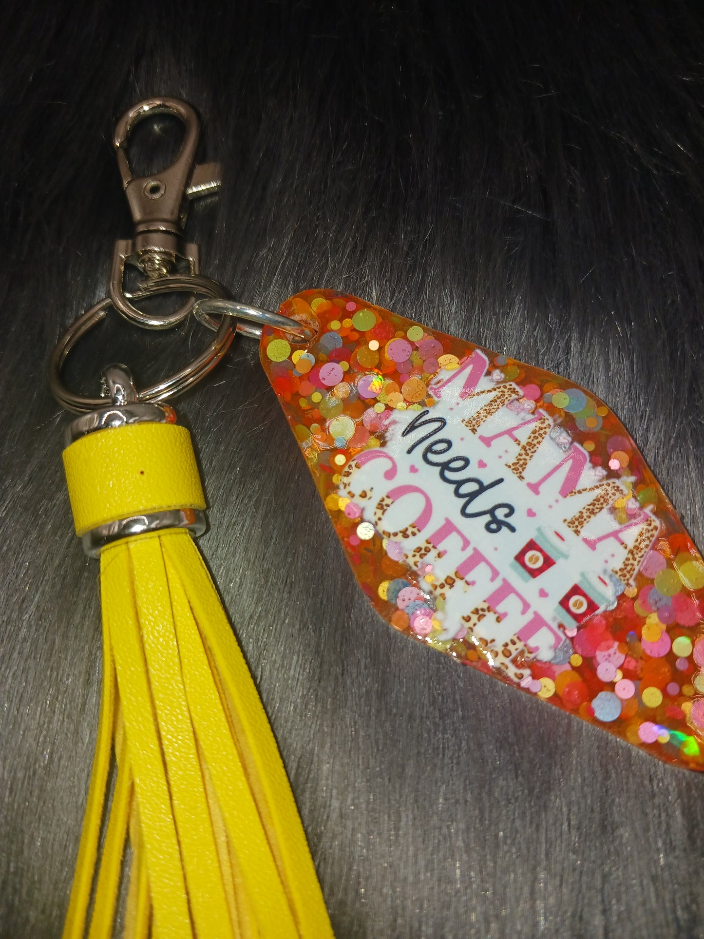 Orange mama needs coffee keychain with tassel