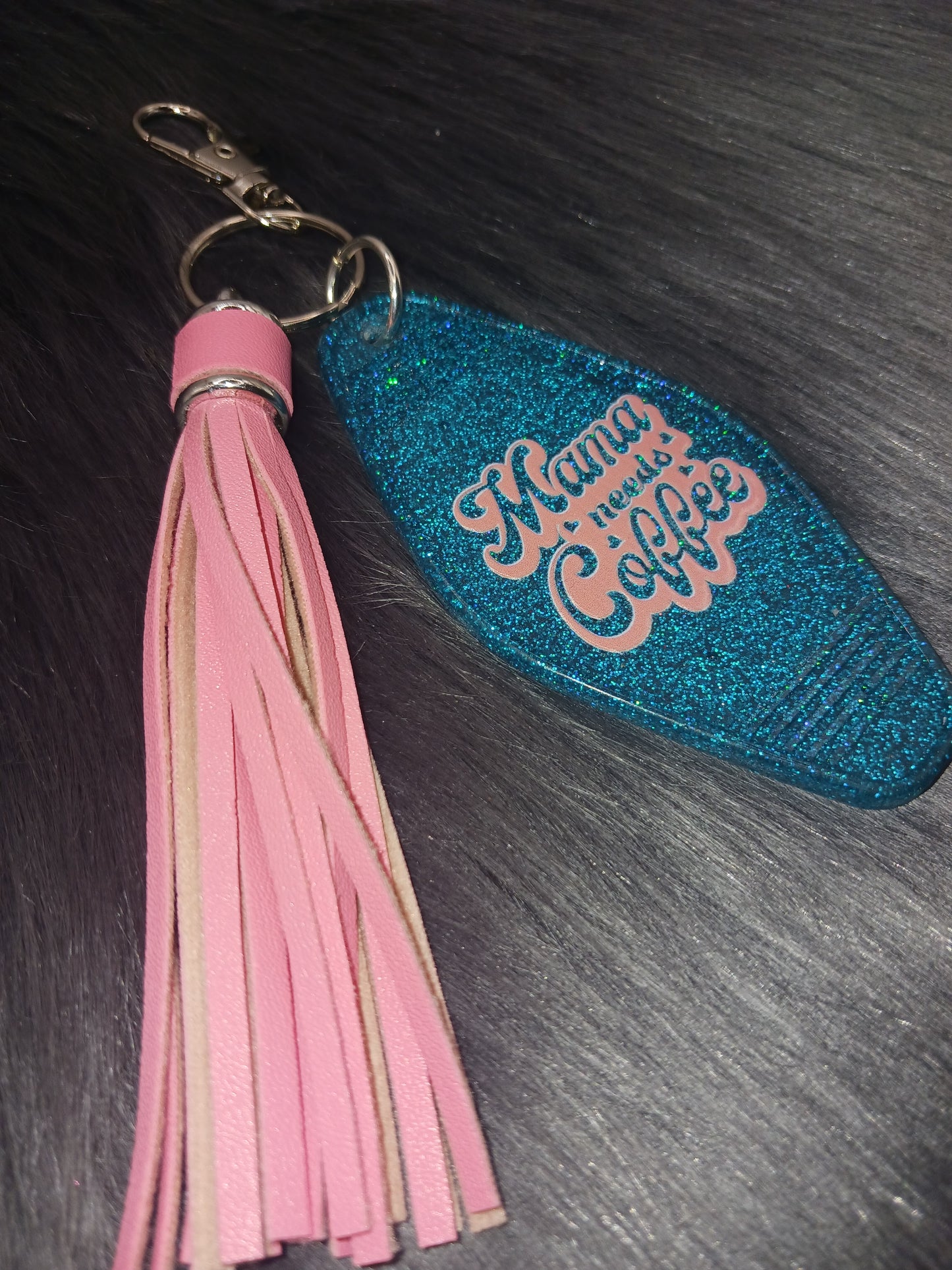 Mama needs coffee keychain with tassel