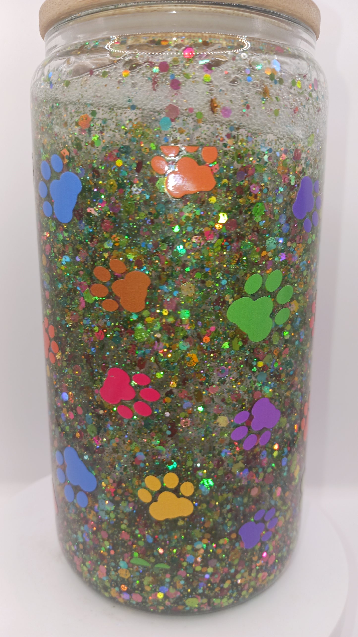 16 oz glass paw print snowglobe tumbler