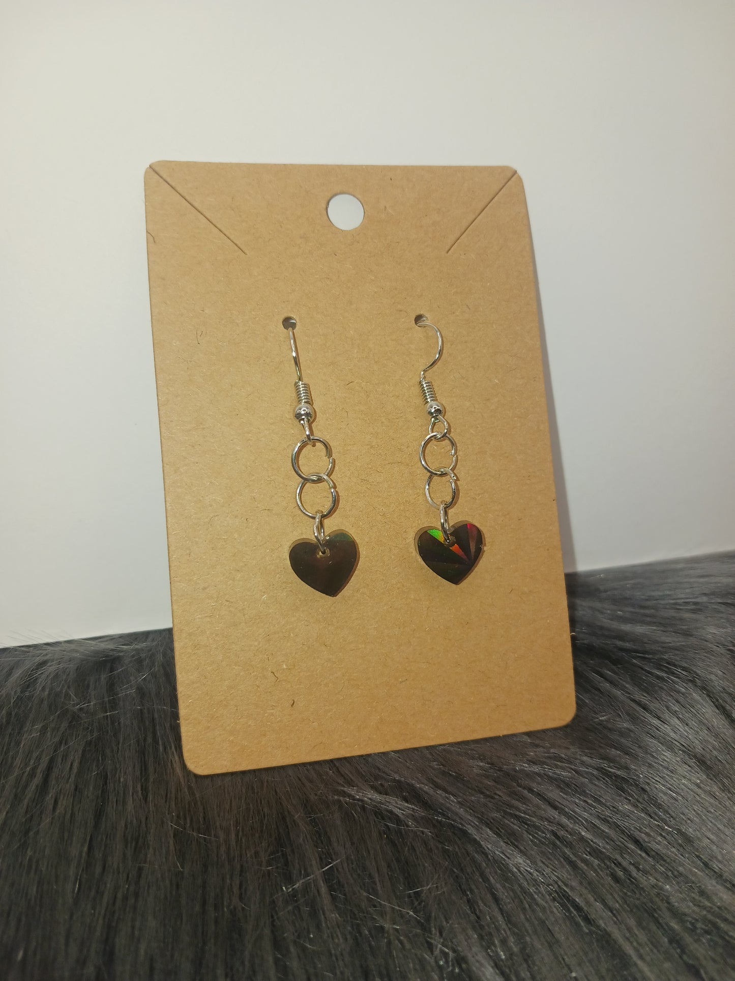 Single Holo heart handmade dangle earrings