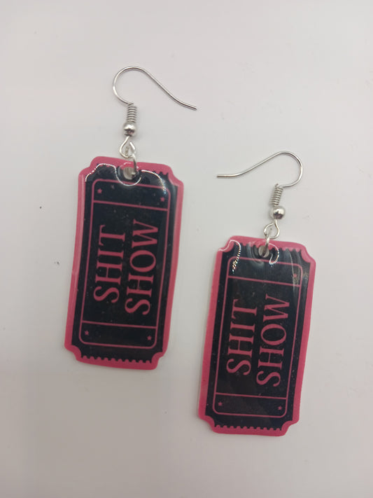 Sh*t show ticket dangle earrings