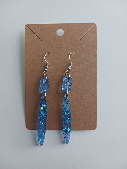 Blue glitter dangle earrings