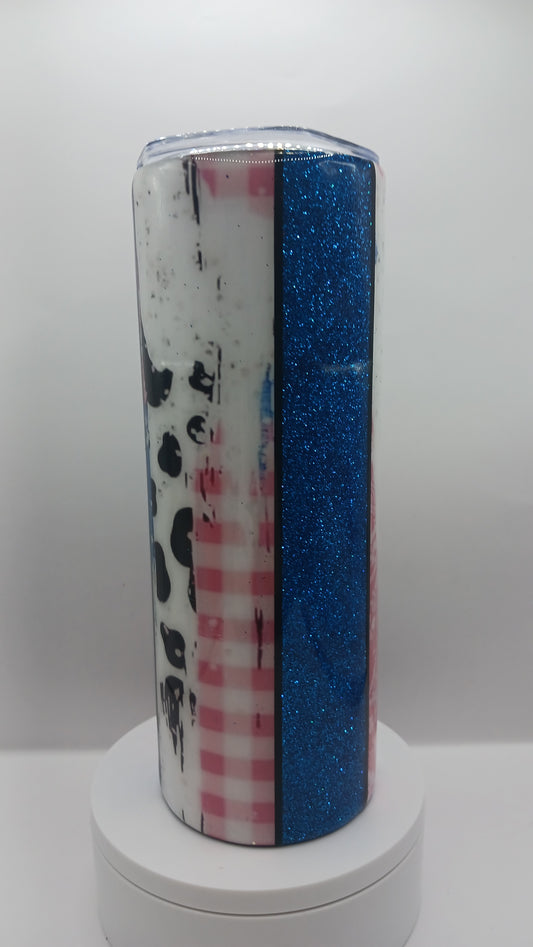 Western pink and blue glitter stainless steel handmade epoxy tumbler