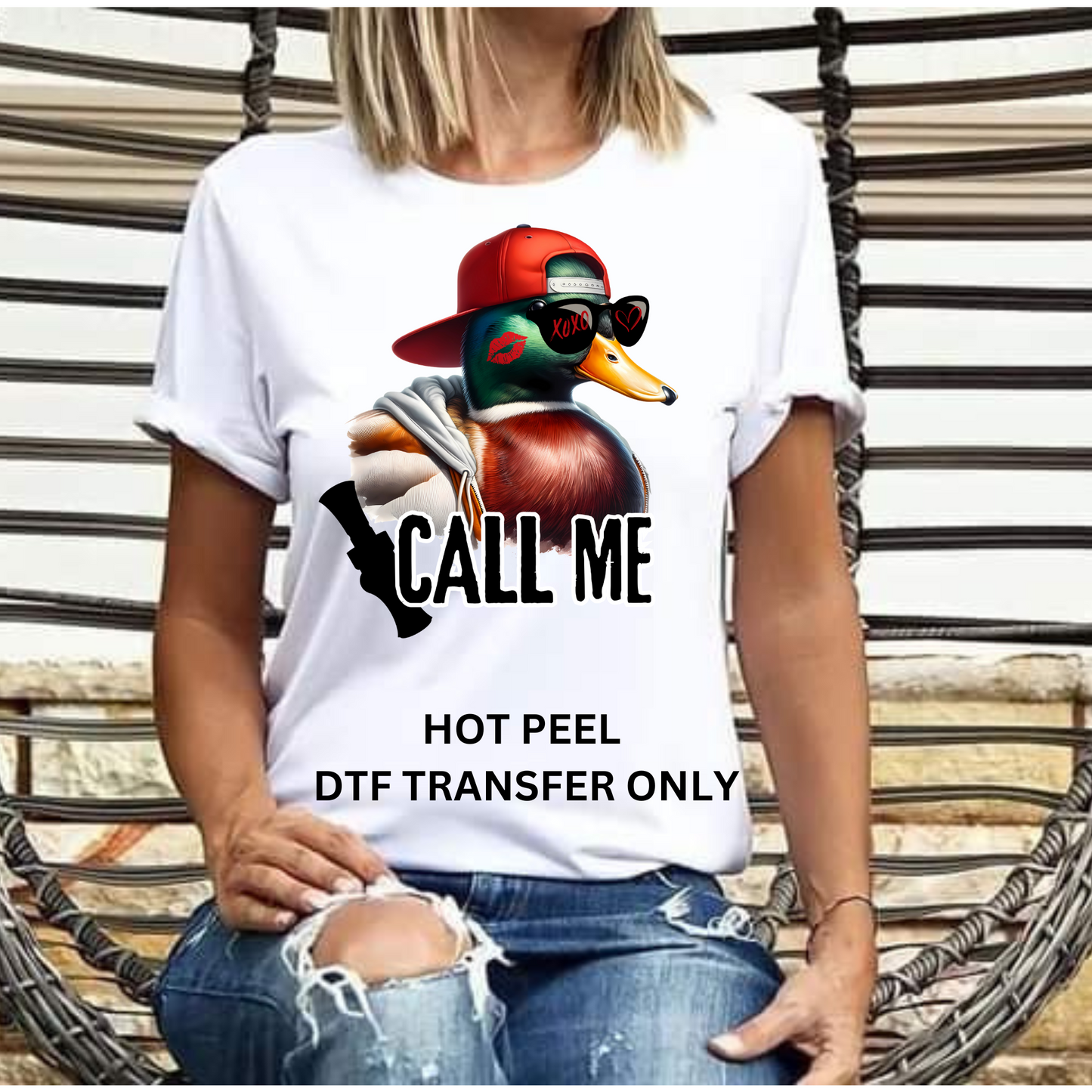 Call me duck DTF transfer hot peel