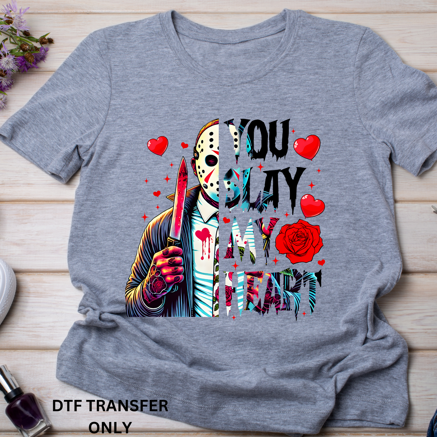 Red heart horror valentine DTF transfers