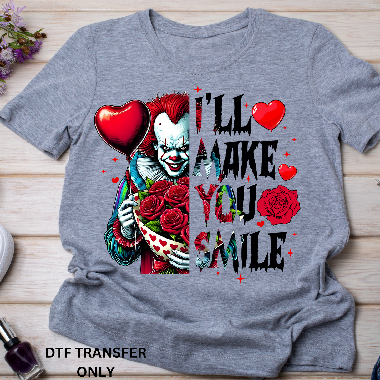 Red heart horror valentine DTF transfers