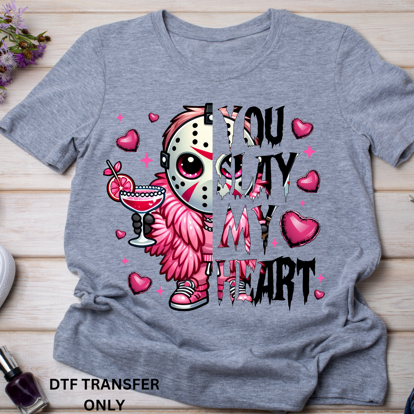 Pink heart horror valentine DTF transfers