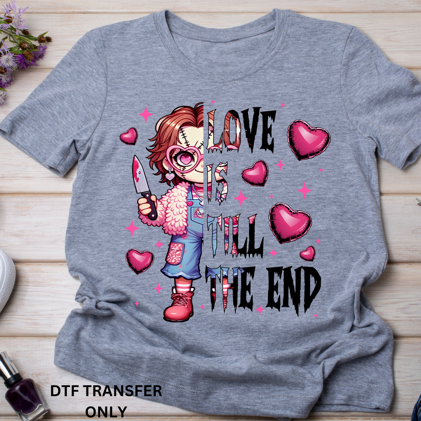 Pink heart horror valentine DTF transfers