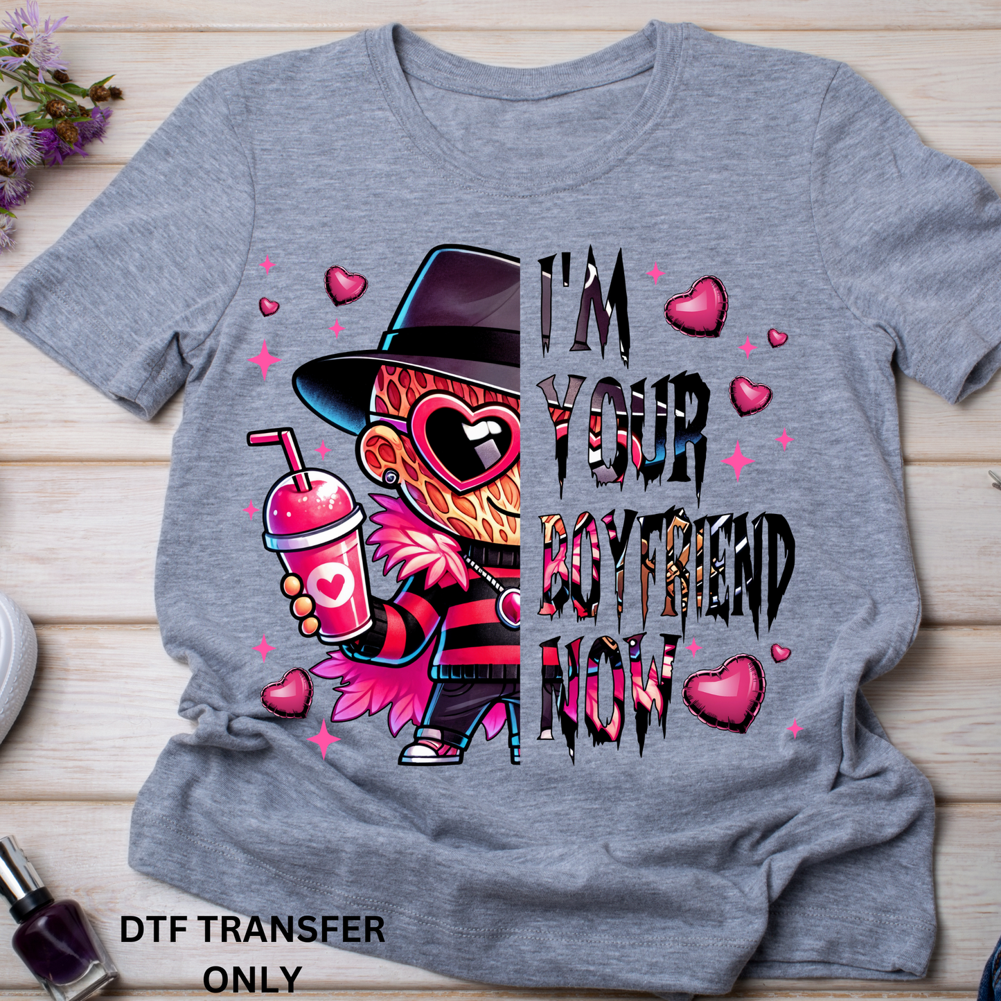 Pink heart horror valentine DTF transfers