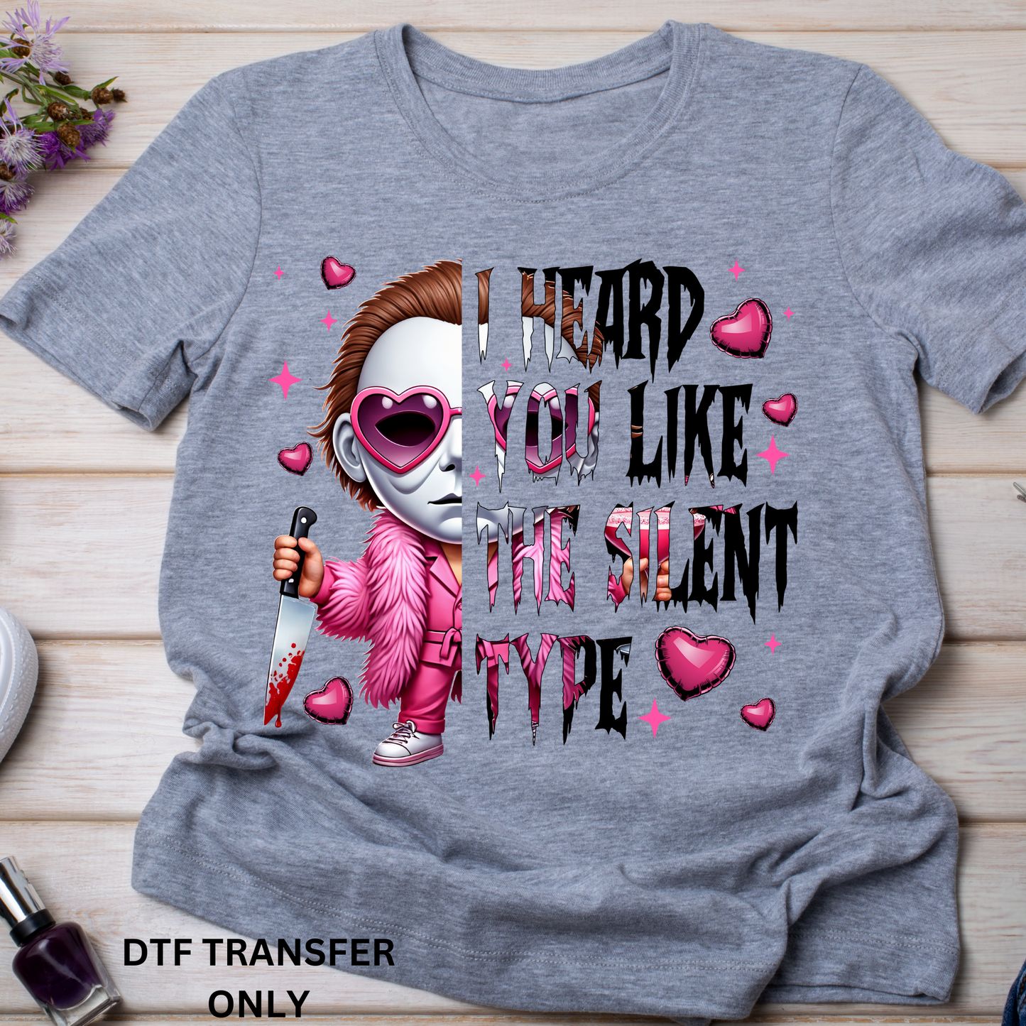 Pink heart horror valentine DTF transfers