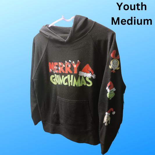 Youth medium black hoodie with Christmas sleeve design