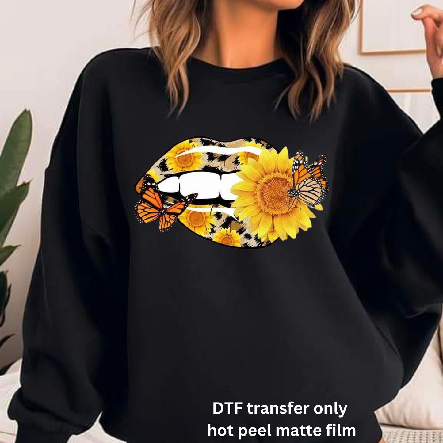 sunflower lips DTF transfer