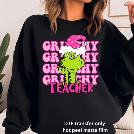 Grinchy pink teacher DTF transfer hot peel matte film