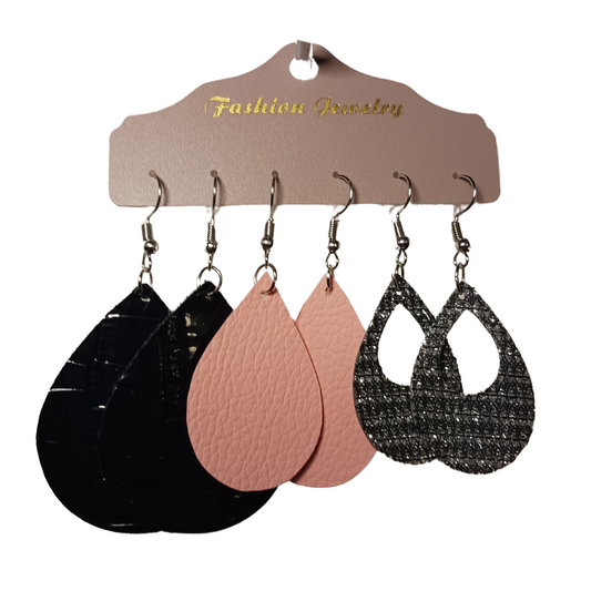 Faux leather dangle earring sets of 3