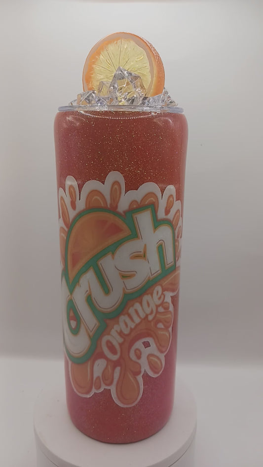 Orange soda 20 oz epoxy glitter tumbler and ice topper lid