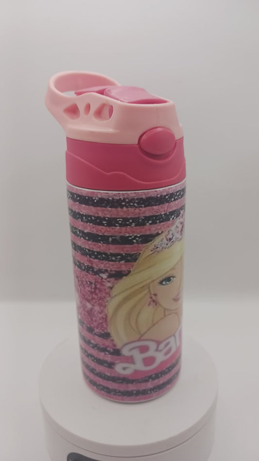 Pink girl doll kids water bottle