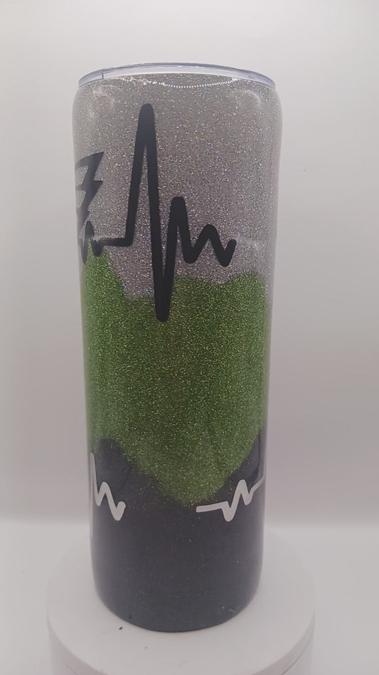 Team green bird glitter epoxy 20 oz tumbler