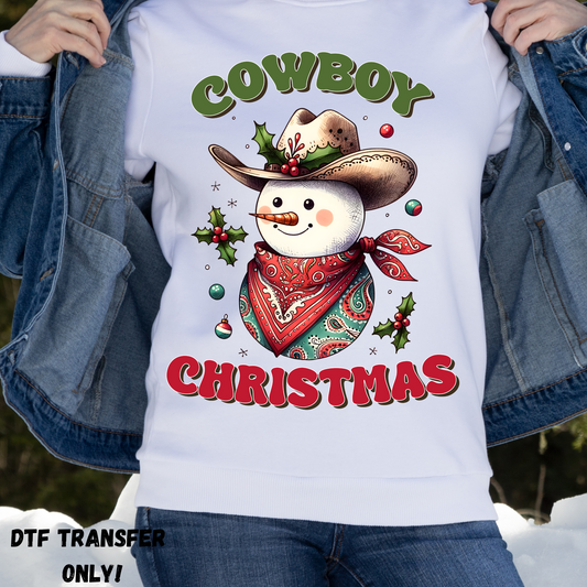 Cowboy snowman Christmas DTF transfer