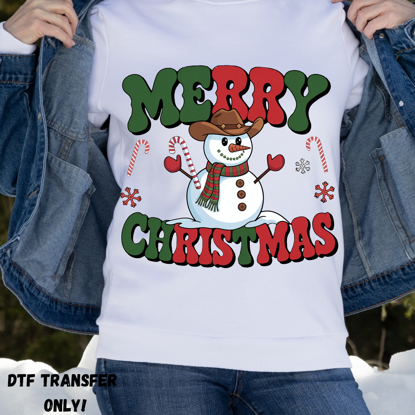 Merry Christmas snowman DTF transfer