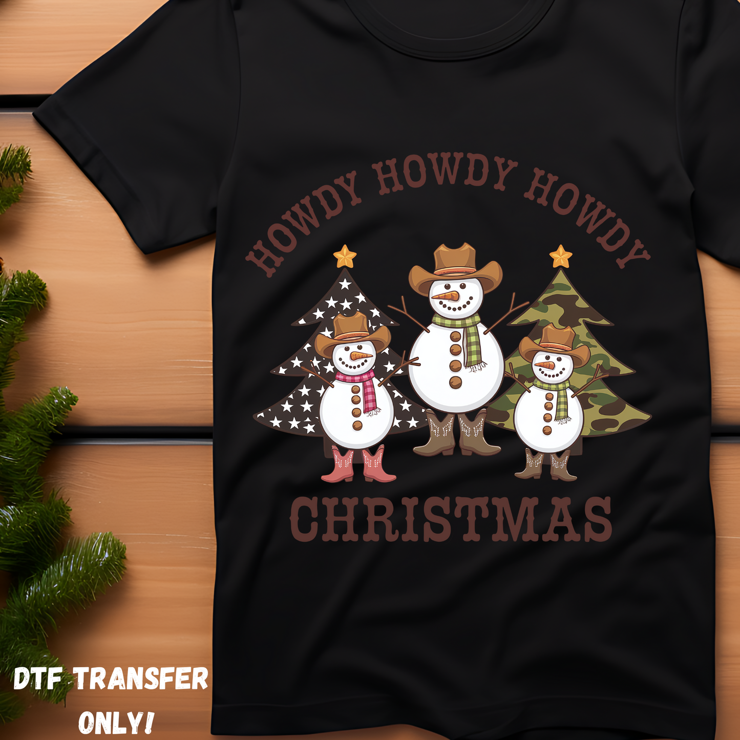 Howdy snowman Christmas DTF transfer