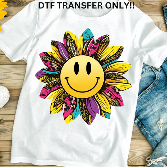 Bright color feather smiley DTF transfer