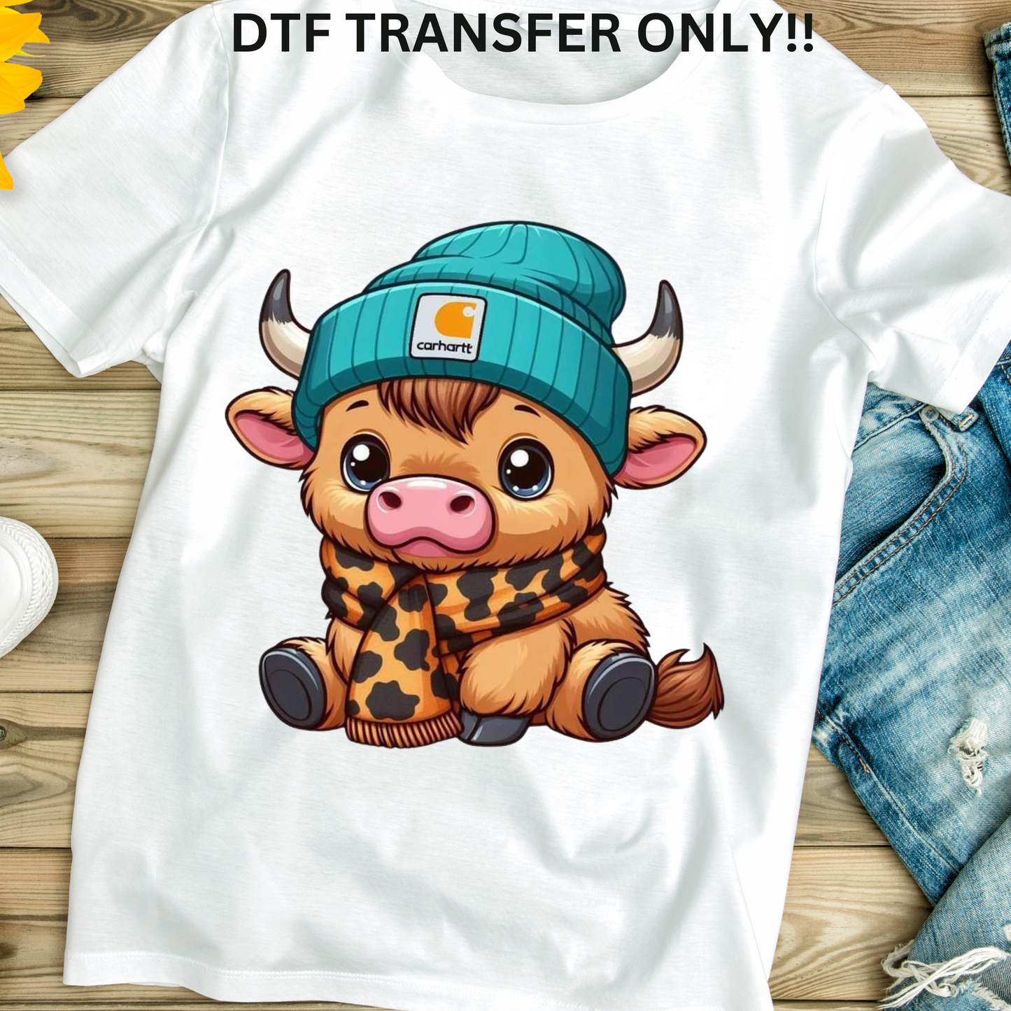 Blue hat hartt cow DTF transfer