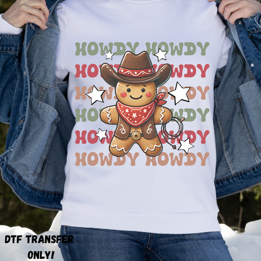 Howdy cowboy gingerbread man DTF transfer