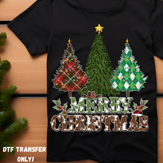 Merry Christmas plaid trees DTF transfer