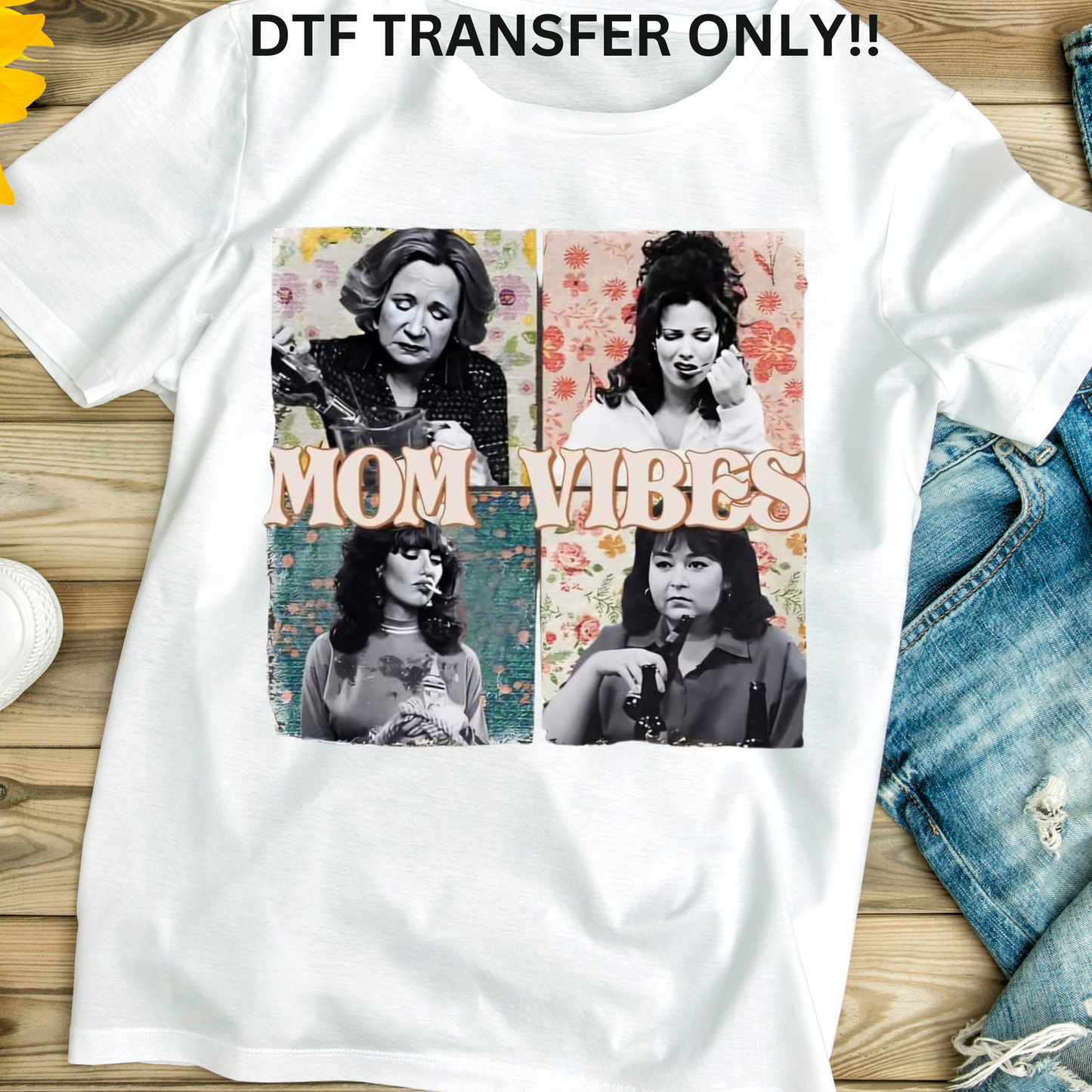 Mom vibes squares DTF transfer