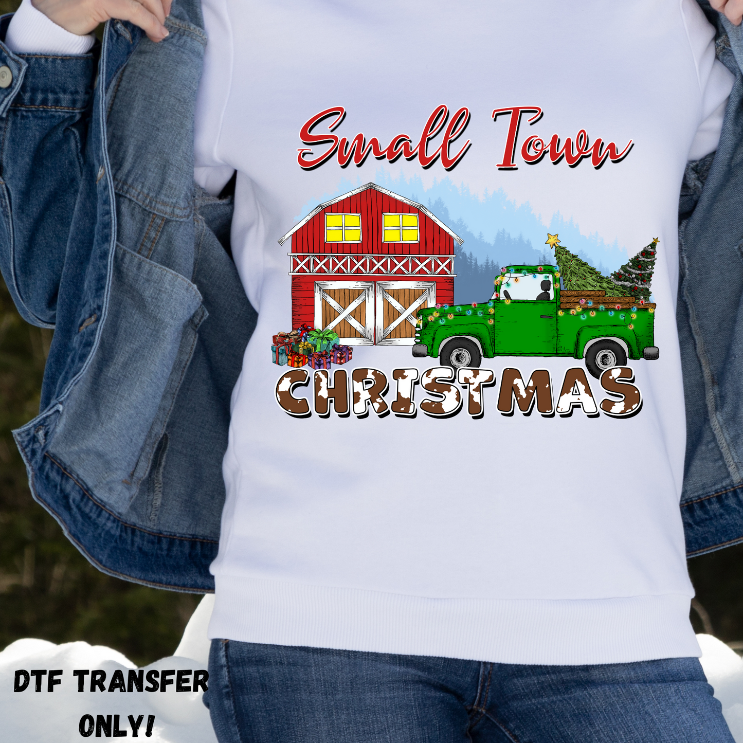 Small town Christmas truck DTF transfer