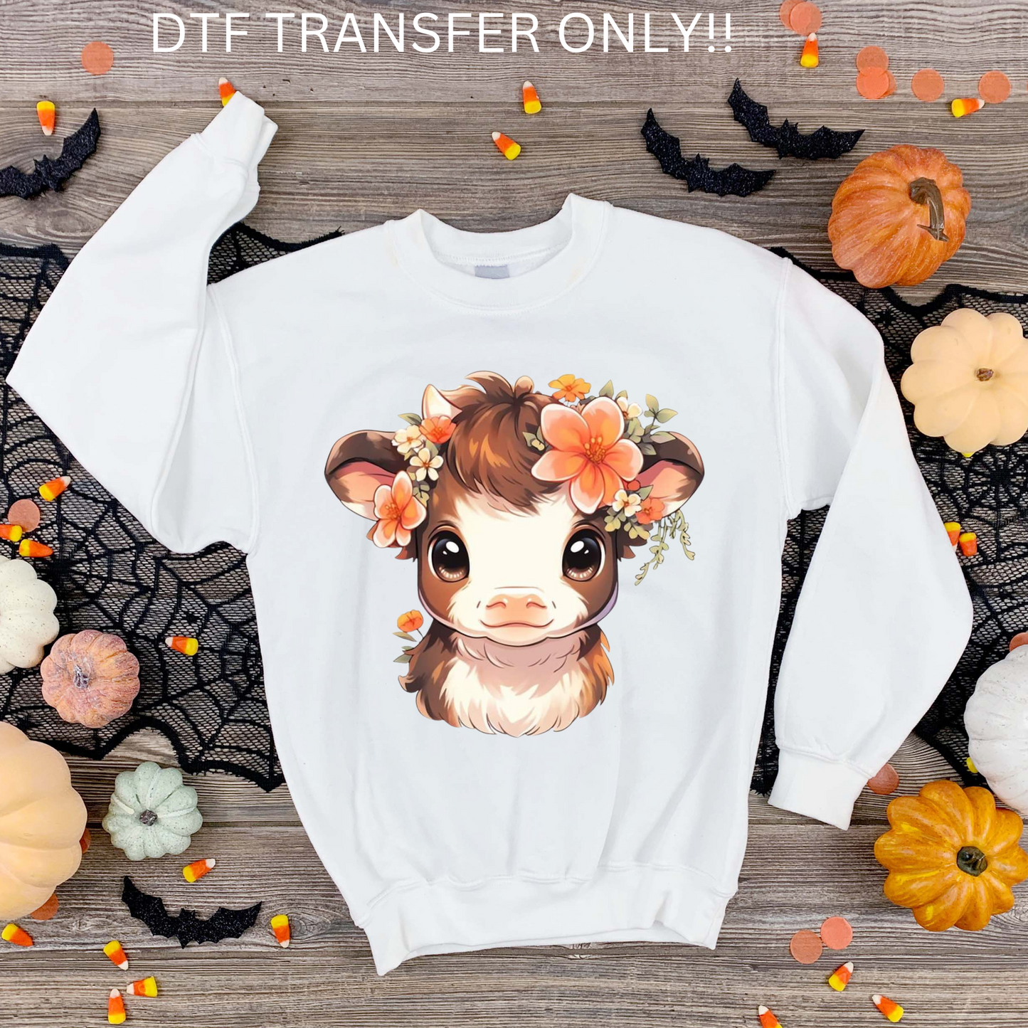 Baby floral cow DTF transfer