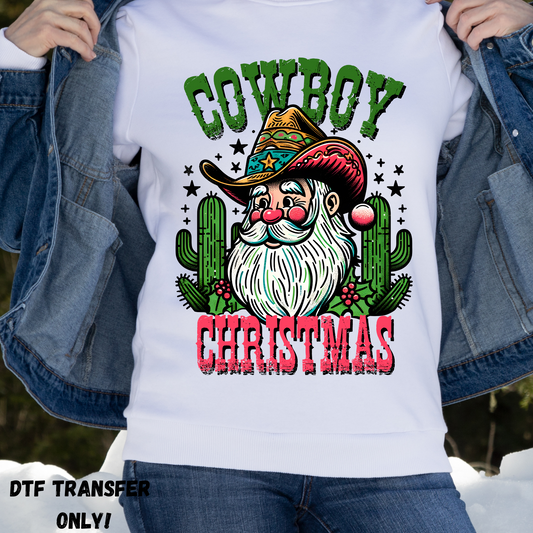 Cowboy Christmas cactus Santa DTF transfer