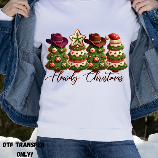 Howdy Xmas 4 tree cookie DTF transfer