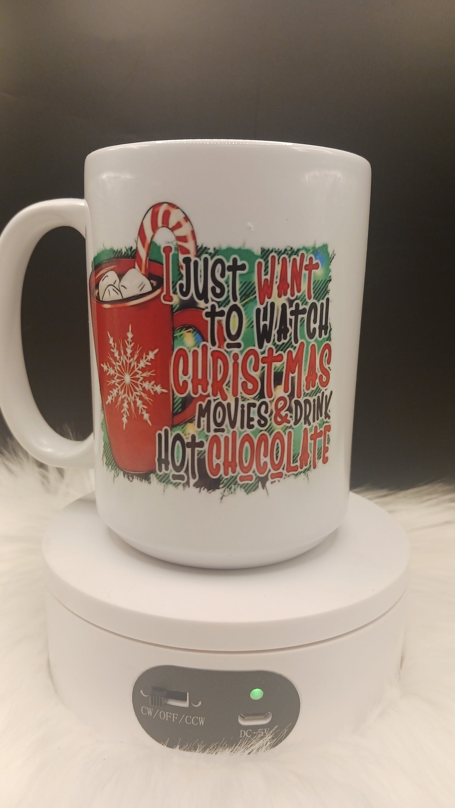 Christmas movies and hot chocolate mug