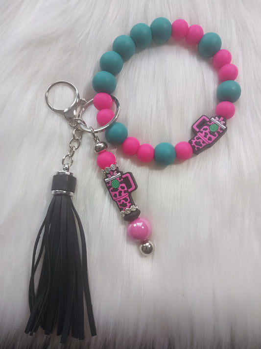 Tumbler beaded Wristlet and keychain set