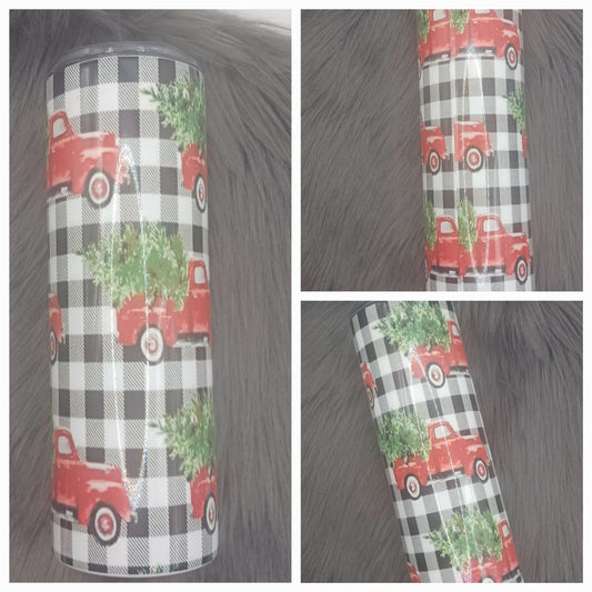 Checkered red truck tumbler