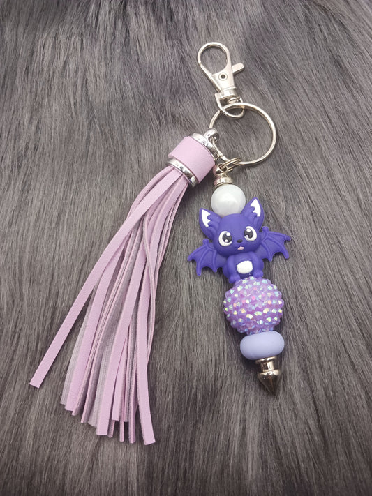 Purple bat beaded keychain