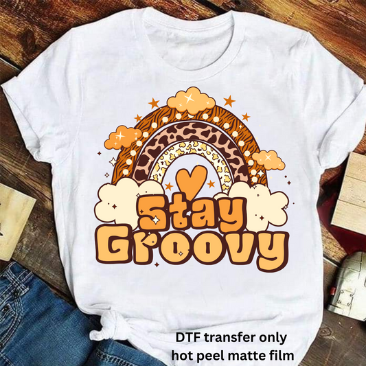 Stay groovy DTF transfer hot peel matte film