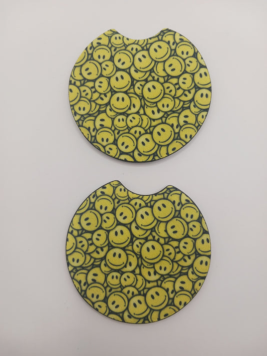 Yellow smiles car coasters