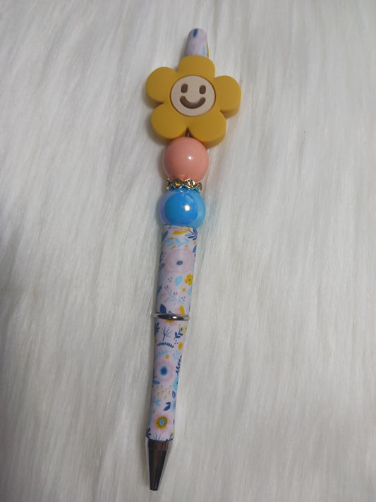 Yellow floral flower beaded pen