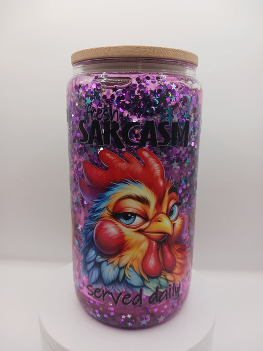 16 oz glass snowglobe tumbler sarcasm chicken