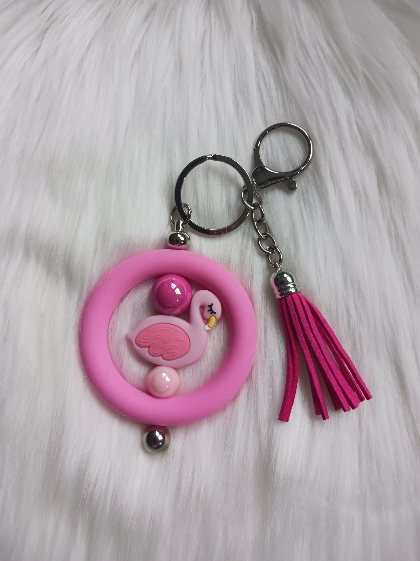 Flamingo beaded keychain