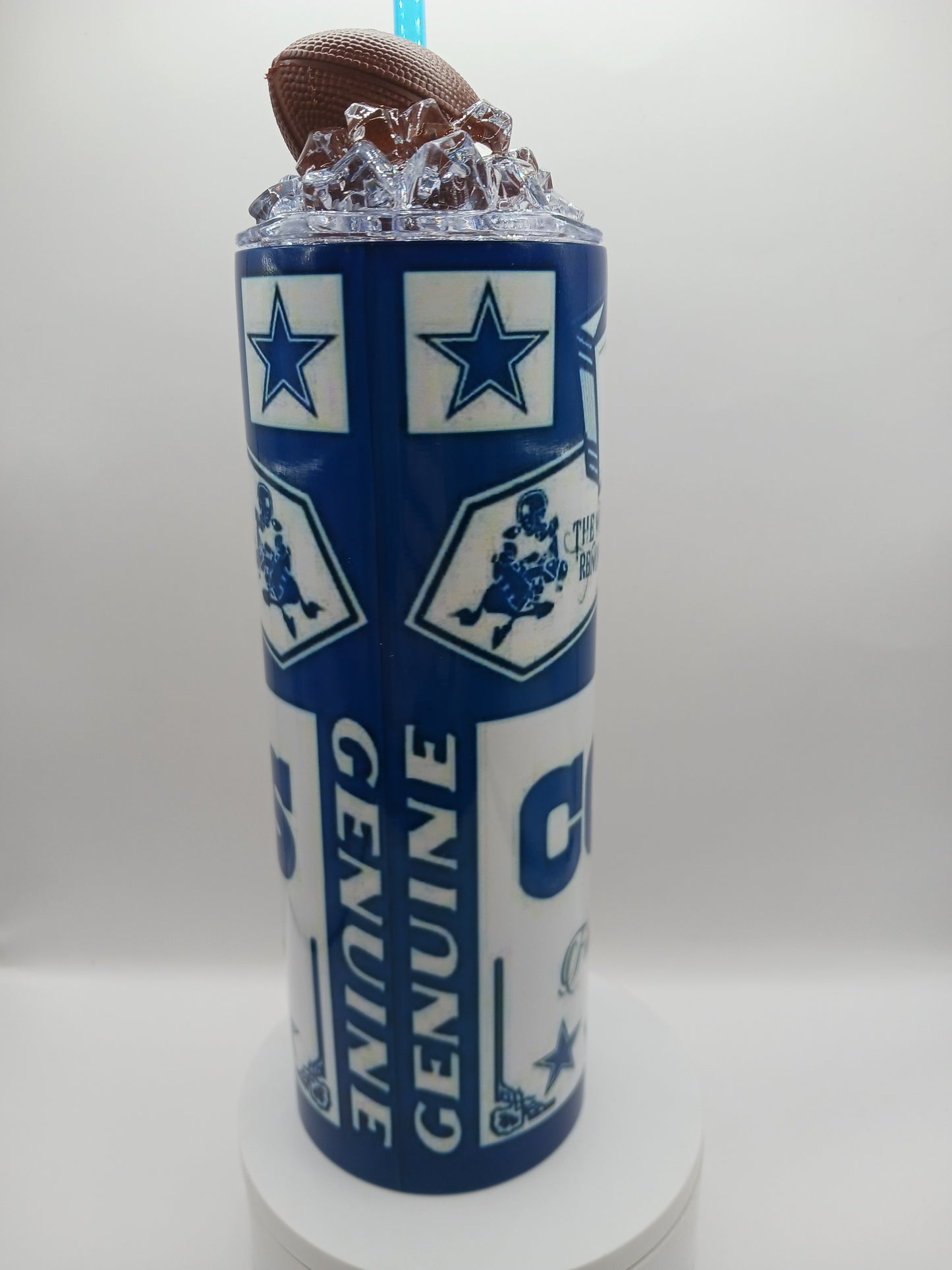 Boyz tumbler with football ice topper lid