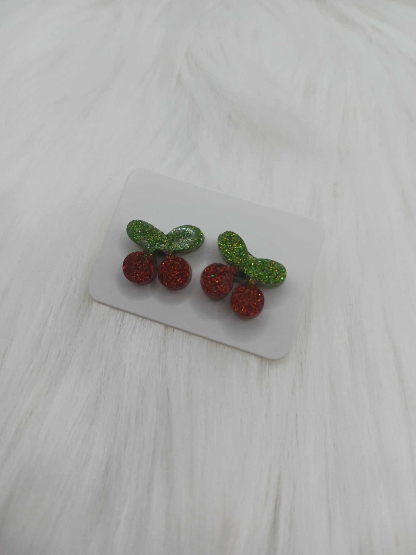 Glittery cherry shaped handmade .5" stud earrings