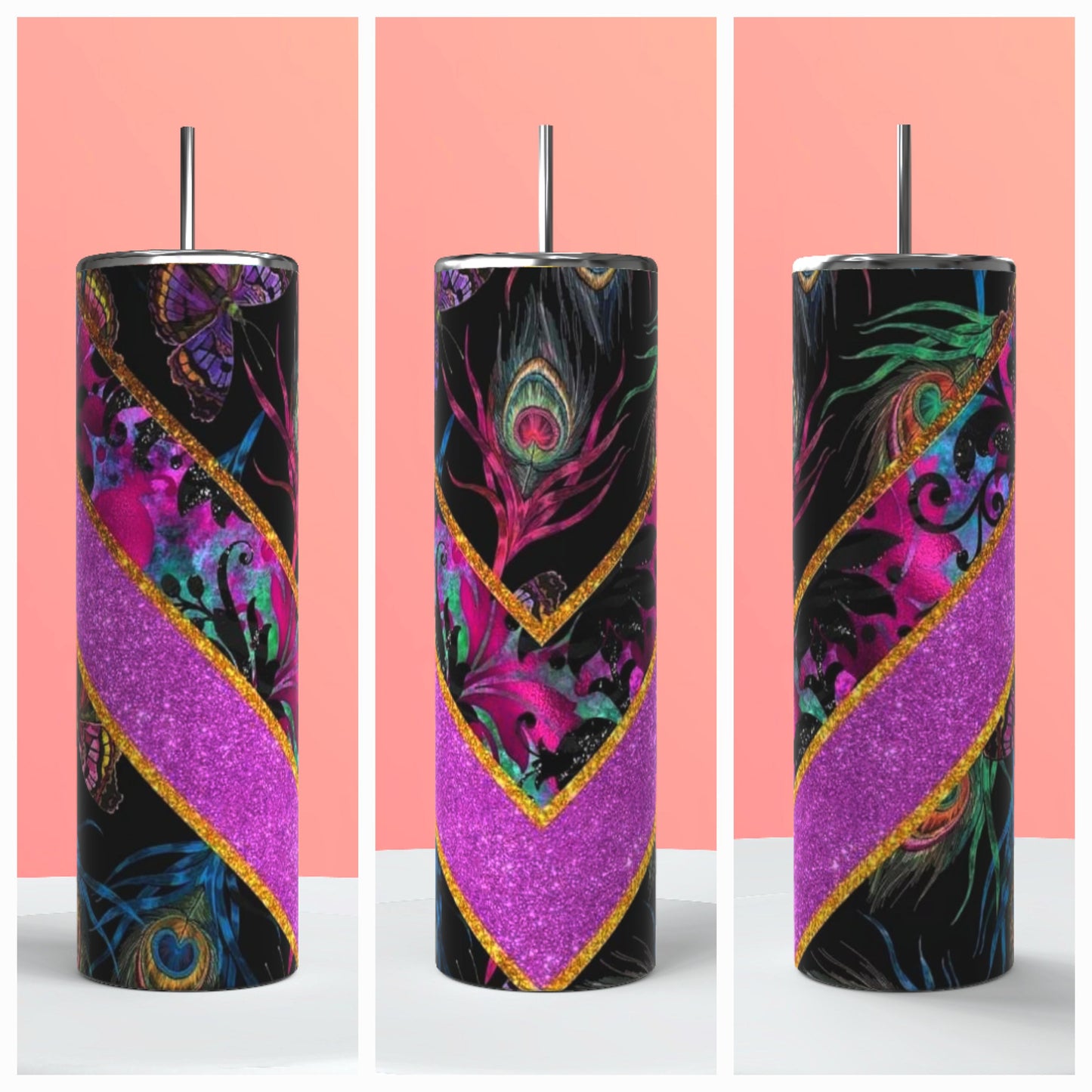 Peacock feather purple tumbler